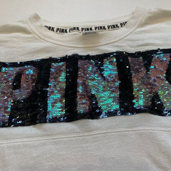 Victoria's Secret Pink Rainbow Sequin/Bling Black Varsity Stripe Long Sleeve, S - Picture 6 of 11